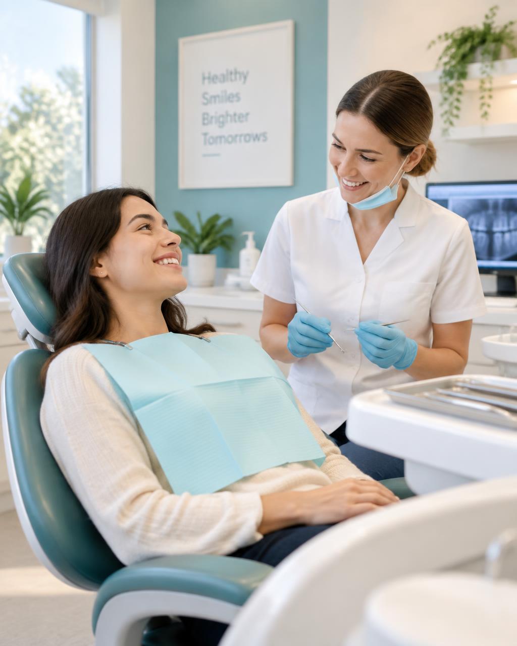 A warm, modern dental clinic room at Dr RCP Singh Memorial Charitable Dental Clinic